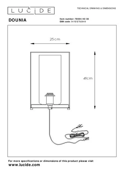 Lucide DOUNIA - Tafellamp - Ø 25 cm - 1xE27 - Zwart - technisch